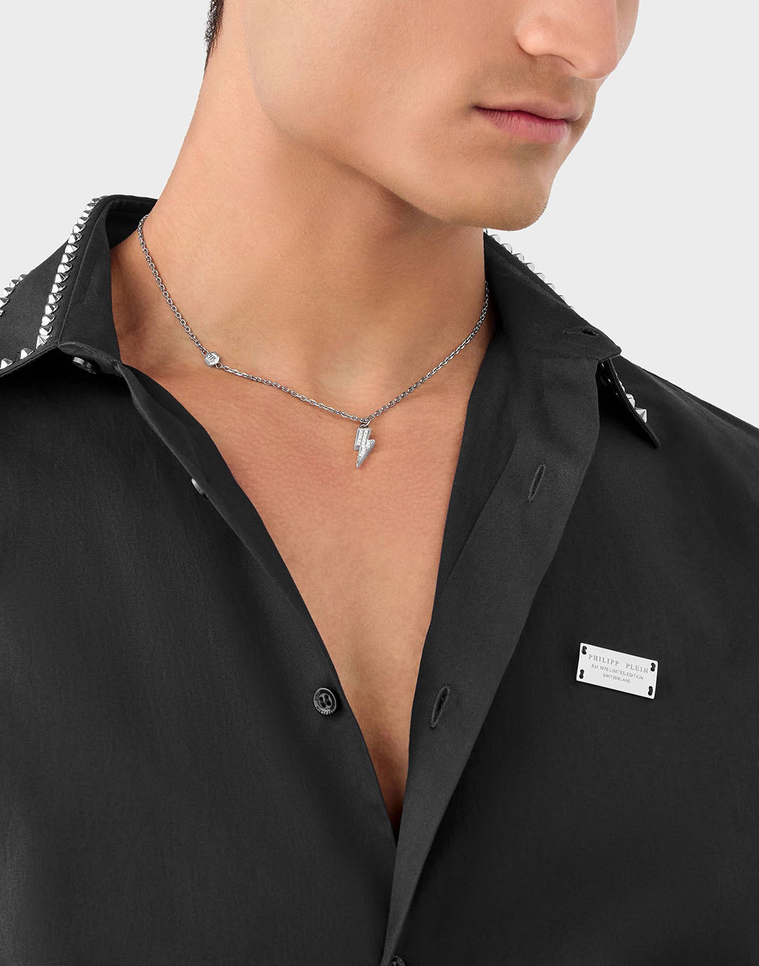 Philipp Plein Valentine Pendant Necklace featuring a lightning bolt with crystals available at Lestyle Boutique Melbourne