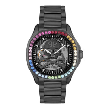 Philipp Plein Skeleton Spectre 42mm watch featuring colorful gemstones on bezel available at Lestyle Boutique Melbourne