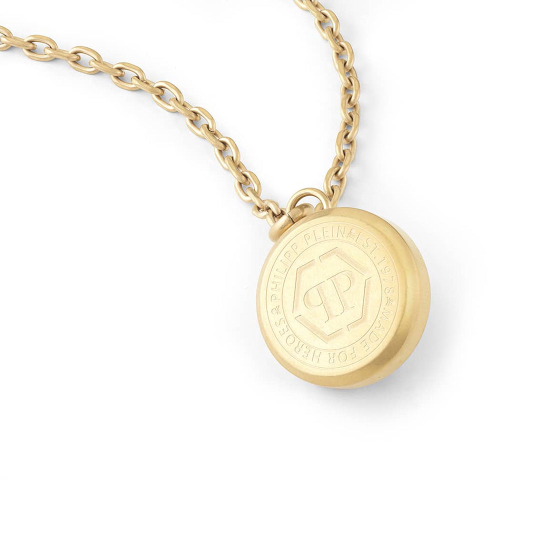 Philipp Plein brushed gold plated white crystals necklace with hexagonal clasp available at Lestyle Boutique Melbourne