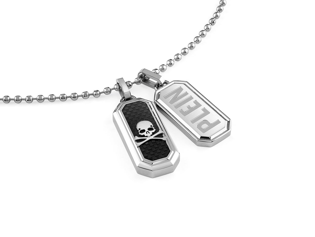 Plein Double Tag stainless steel necklace featuring tags available at Lestyle Boutique Melbourne