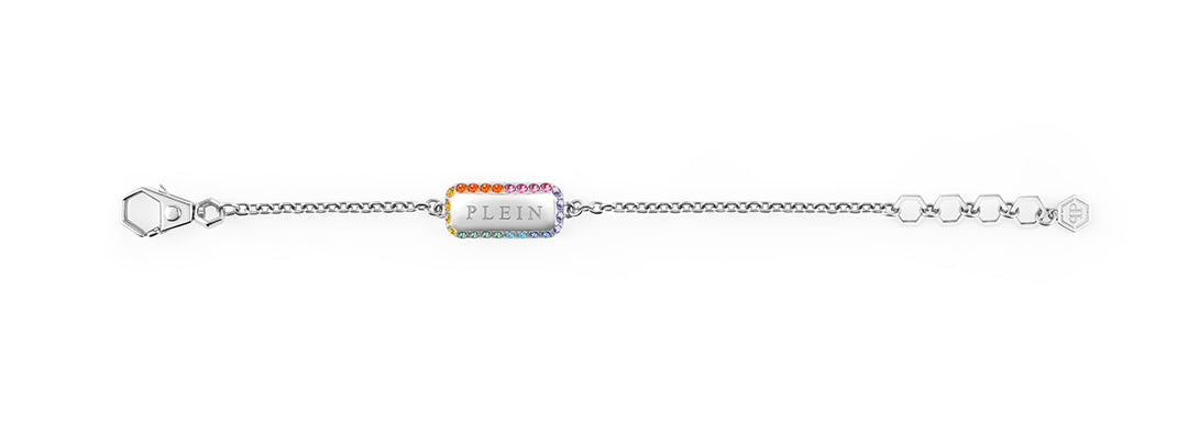 Plein Crystal Tag stainless steel rainbow crystals bracelet featuring colorful stones available at Lestyle Boutique Melbourne