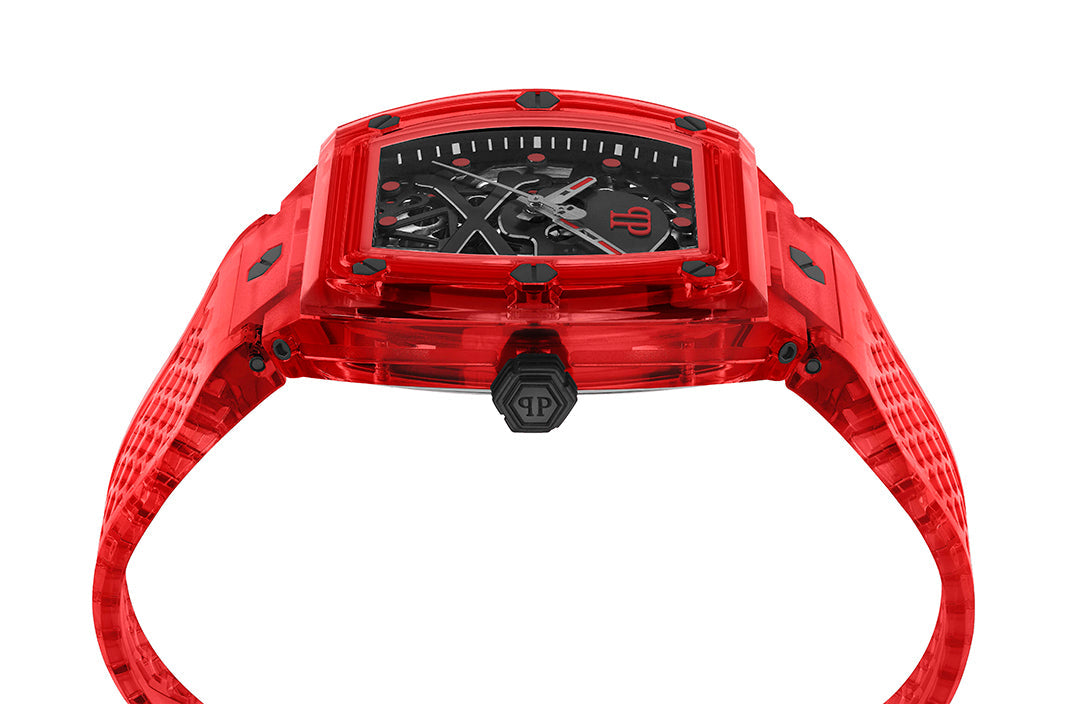 Philipp Plein Skeleton Crystal 44mm watch featuring a red case available at Lestyle Boutique Melbourne