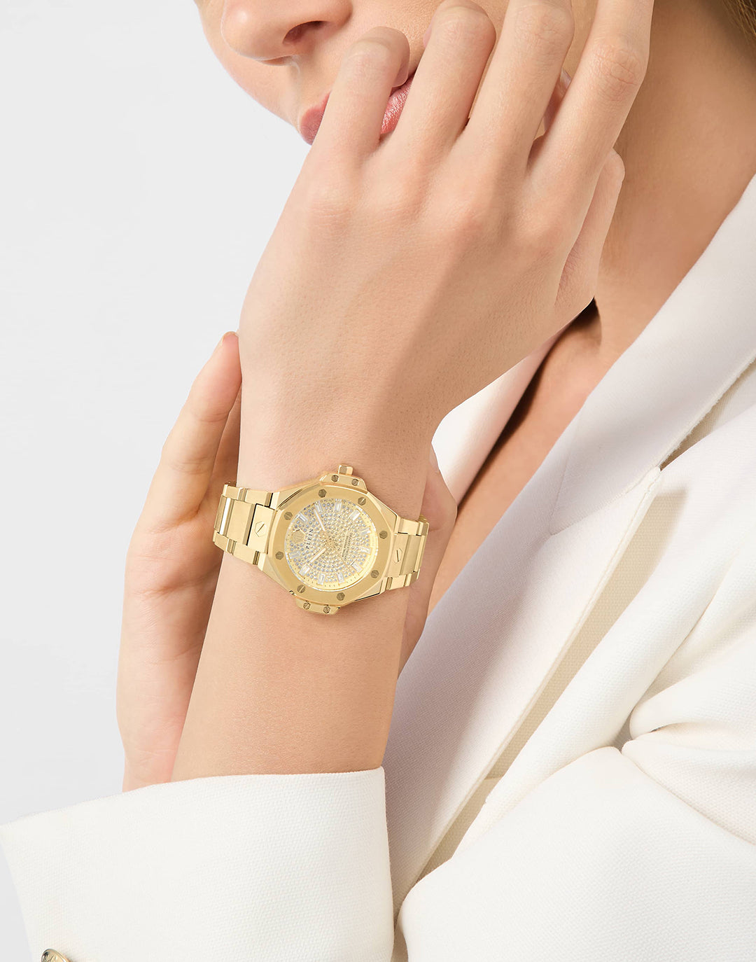 Plein Royal Prestige watch featuring 11 crystals and gold-tone details available at Lestyle Boutique Melbourne