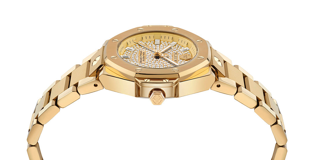 Plein Royal Prestige watch featuring 11 crystals and gold-tone details available at Lestyle Boutique Melbourne