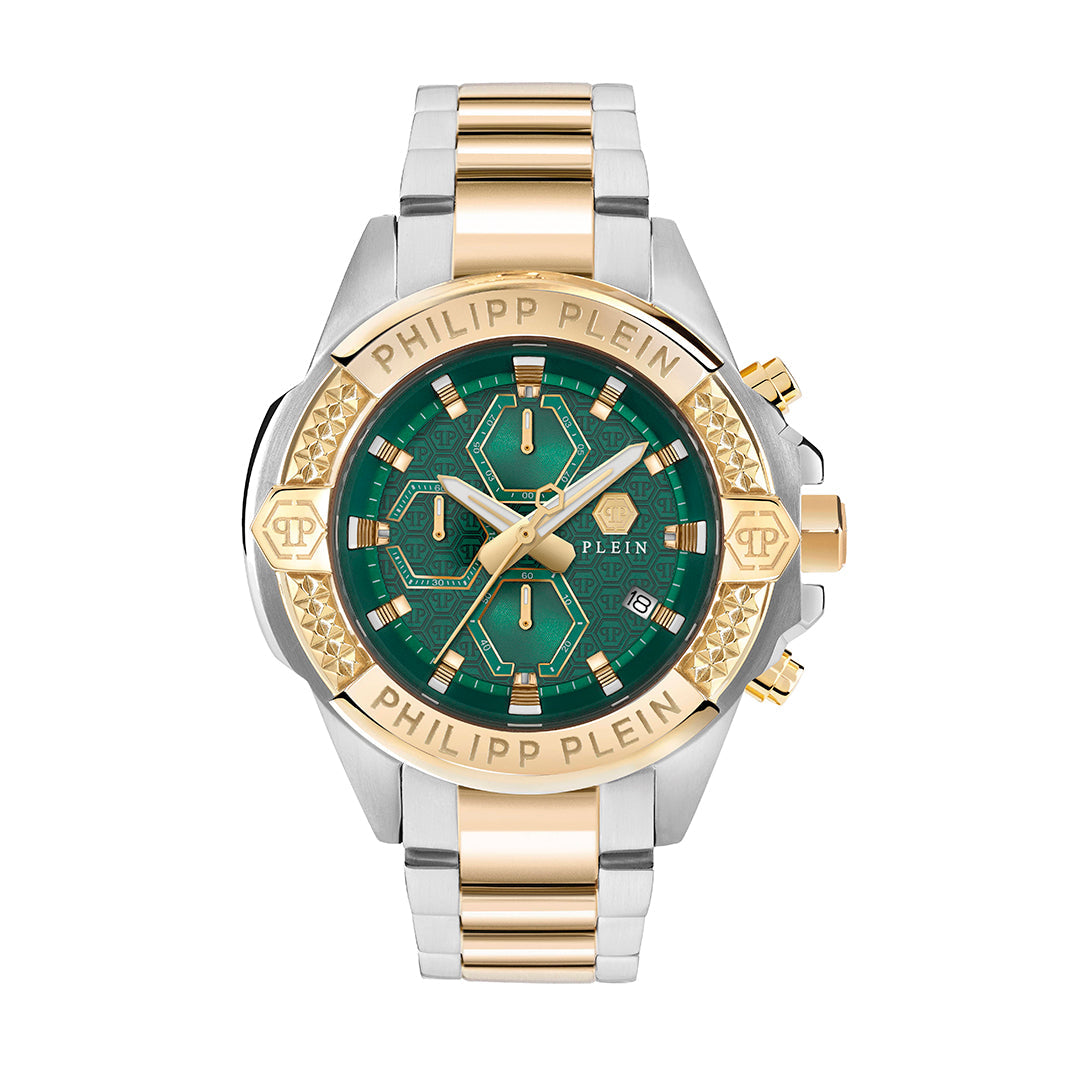 Philipp Plein Skull Chrono watch featuring a green multifunction dial available at Lestyle Boutique Melbourne