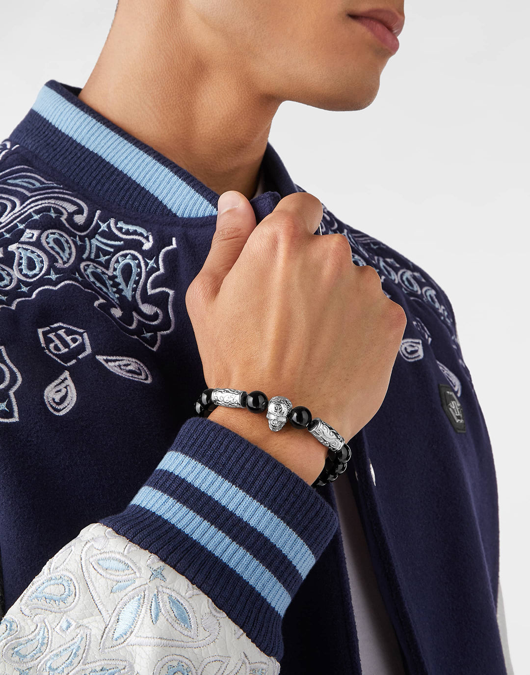 Plein Elite stainless steel onyx bracelet featuring skull design available at Lestyle Boutique Melbourne