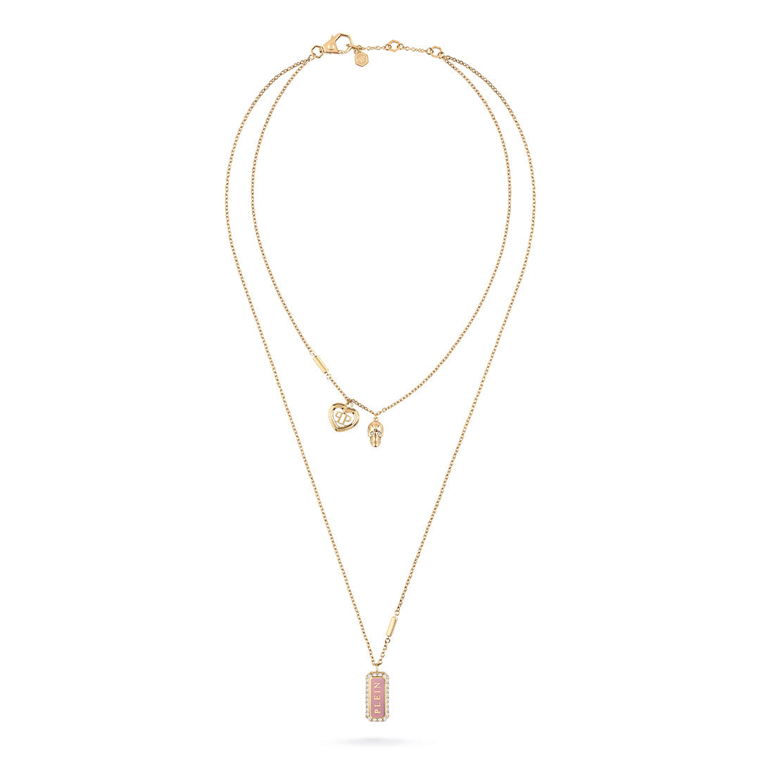 Plein Crystal Tag IP Double Necklace featuring yellow gold crystals available at Lestyle Boutique Melbourne