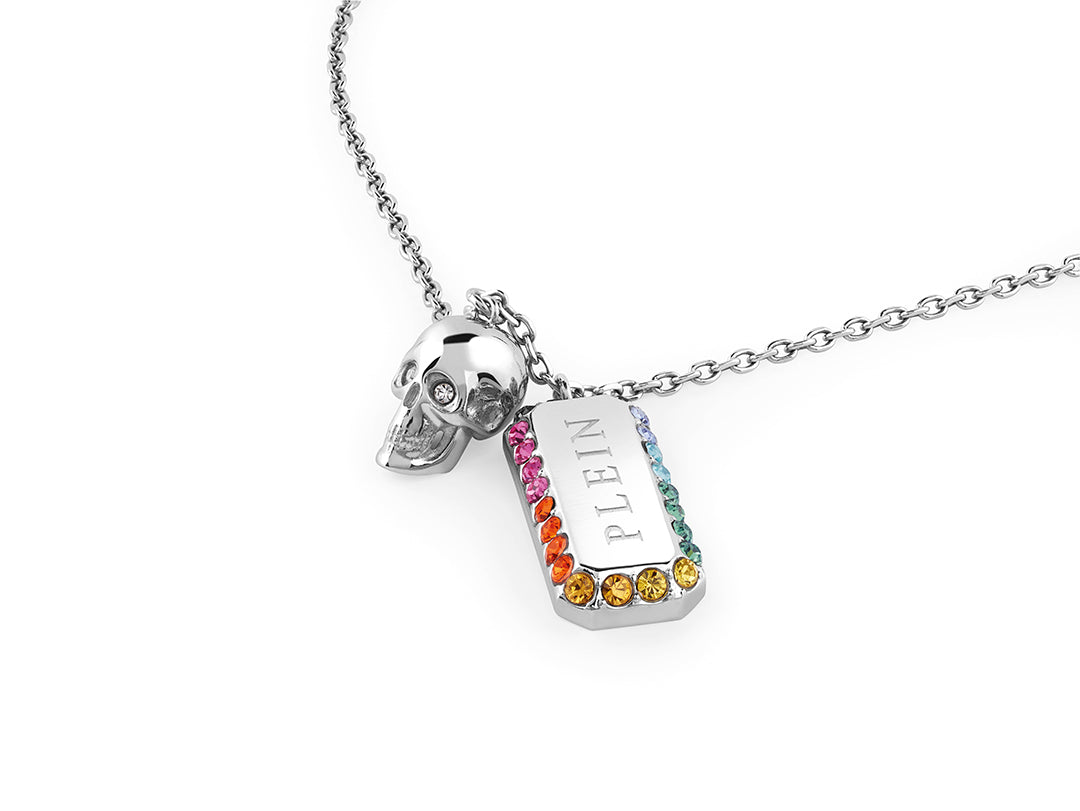 PLEIN CRYSTAL TAG stainless steel rainbow crystals long necklace available at Lestyle Boutique Melbourne