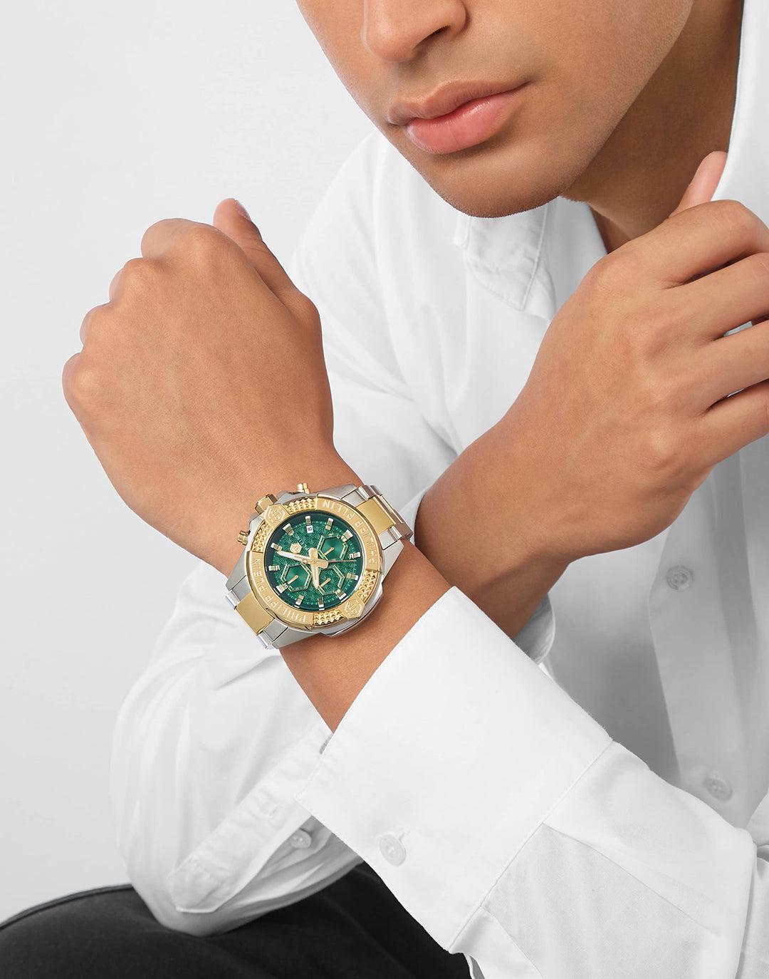 Philipp Plein Skull Chrono watch featuring a green multifunction dial available at Lestyle Boutique Melbourne