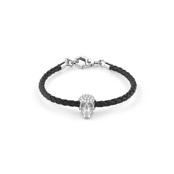 Plein Enigma stainless steel skull leather bracelet featuring crystal stones available at Lestyle Boutique Melbourne
