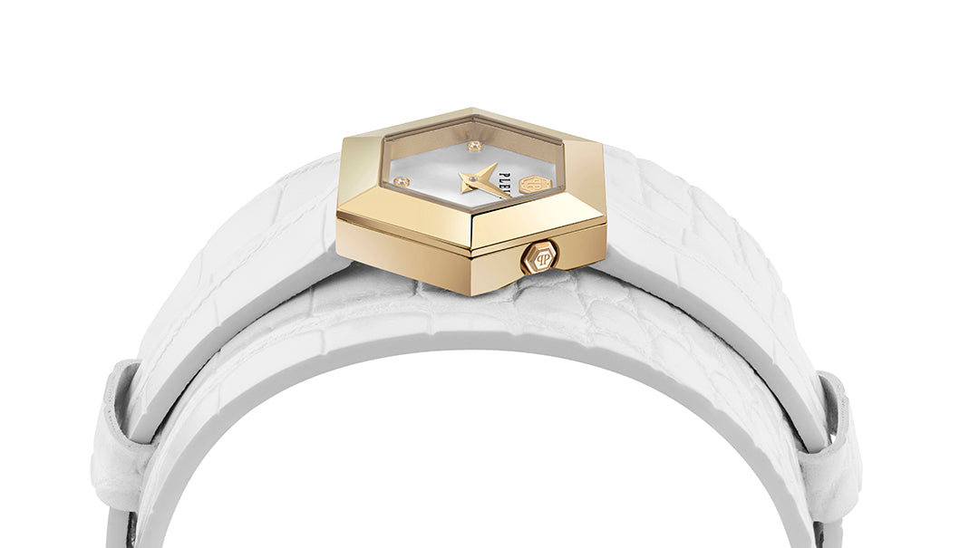 Plein hexagonal watch featuring interchangeable leather straps available at Lestyle Boutique Melbourne