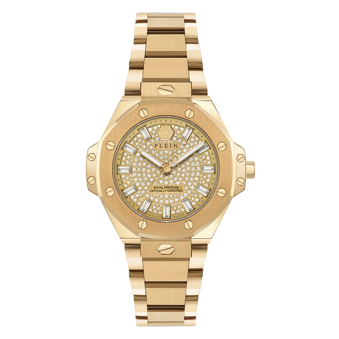 Plein Royal Prestige watch featuring 11 crystals and gold-tone details available at Lestyle Boutique Melbourne