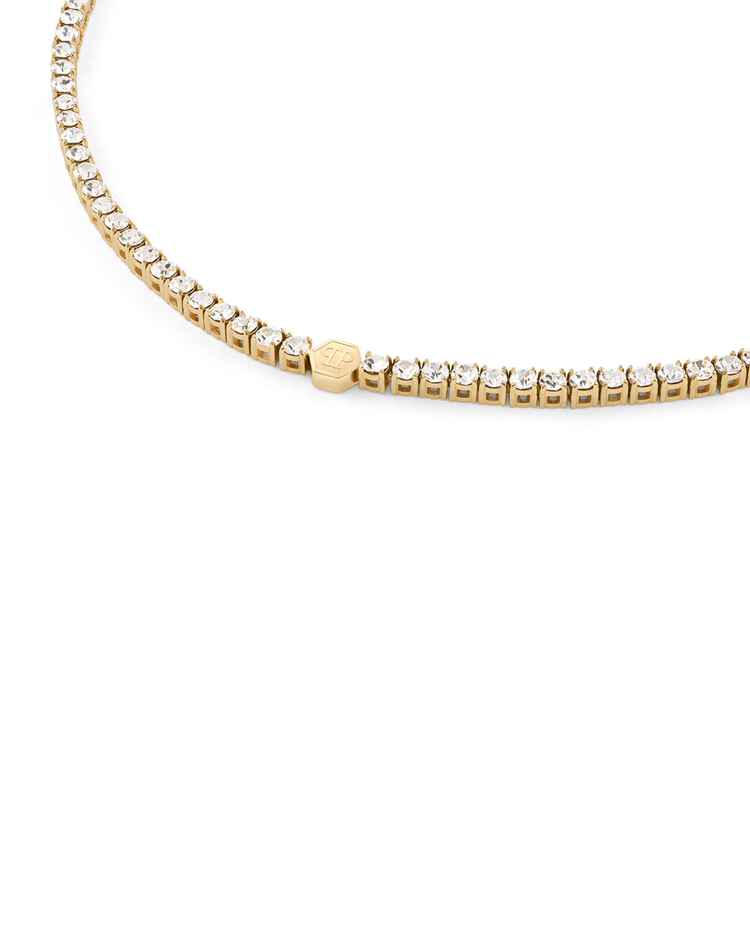 Plein Tennis IP Yellow gold White crystals 3D hexagon necklace available at Lestyle Boutique Melbourne