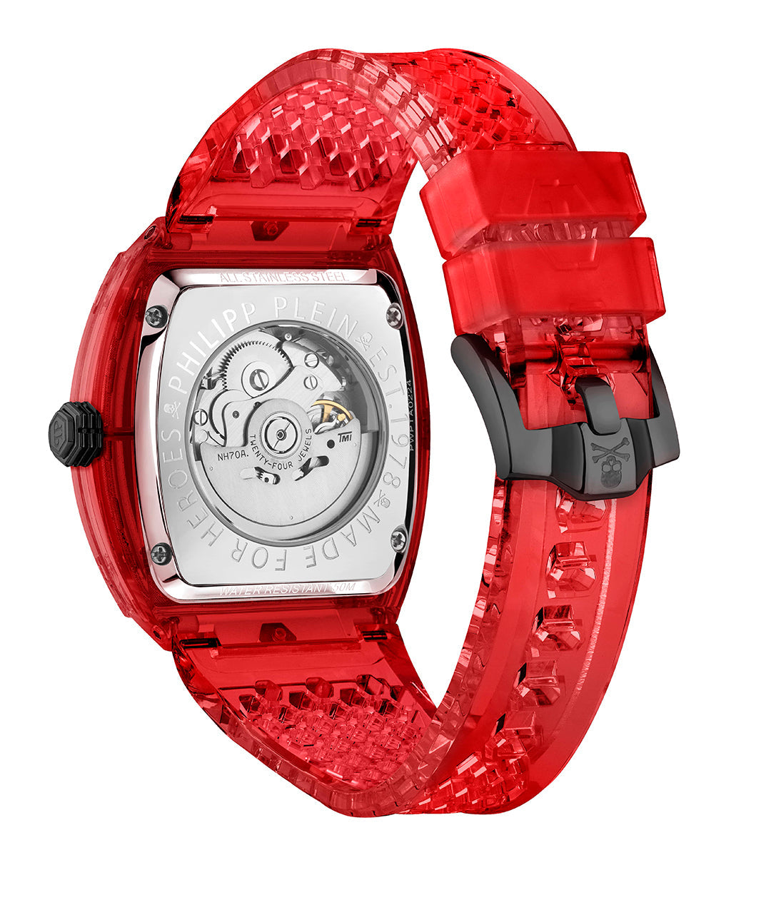Philipp Plein Skeleton Crystal 44mm watch featuring a red case available at Lestyle Boutique Melbourne