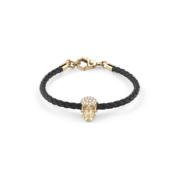Philipp Plein PLEIN ENIGMA IP Yellow Gold crystal skull leather bracelet available at Lestyle Boutique Melbourne