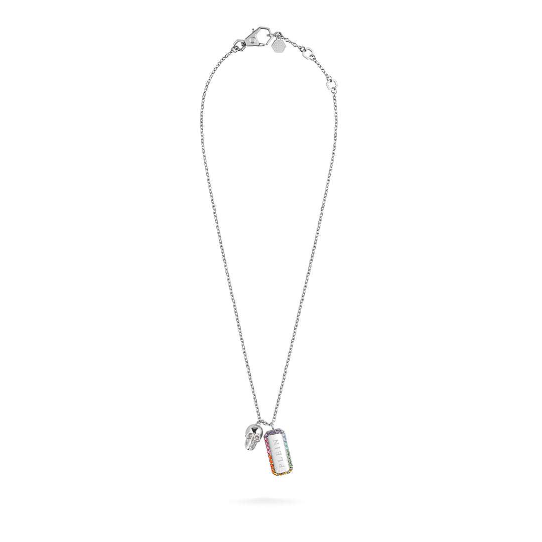 PLEIN CRYSTAL TAG stainless steel rainbow crystals long necklace available at Lestyle Boutique Melbourne