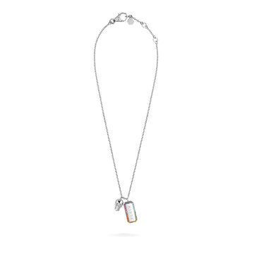 PLEIN CRYSTAL TAG stainless steel rainbow crystals long necklace available at Lestyle Boutique Melbourne