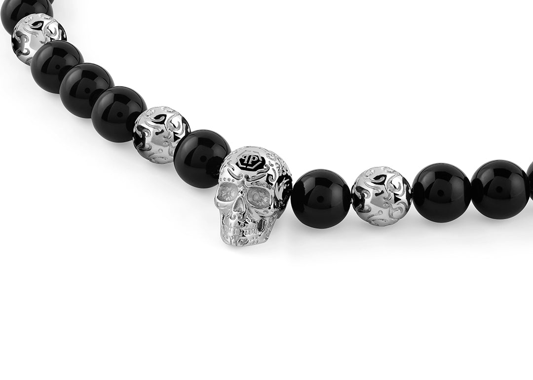 Plein Elite stainless steel onyx necklace featuring skull charm available at Lestyle Boutique Melbourne