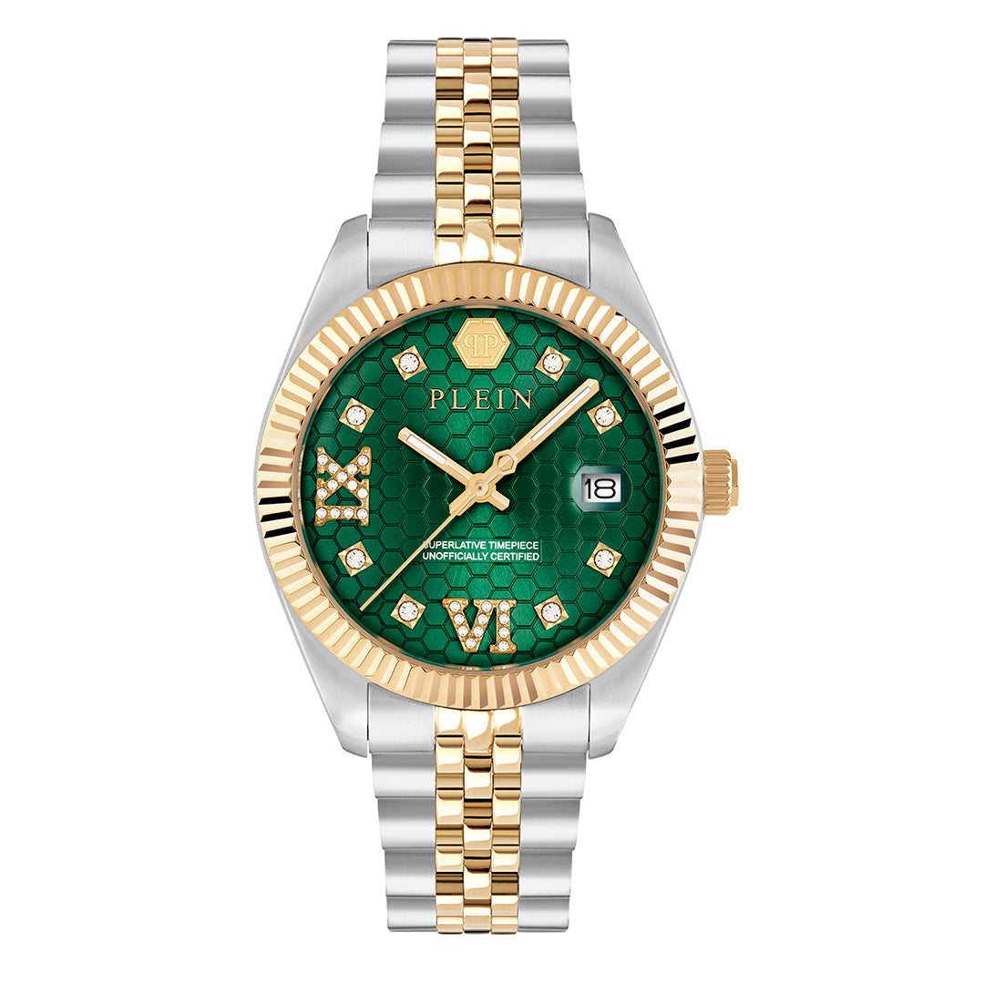 Plein Date Superlative watch featuring green dial and crystal details available at Lestyle Boutique Melbourne