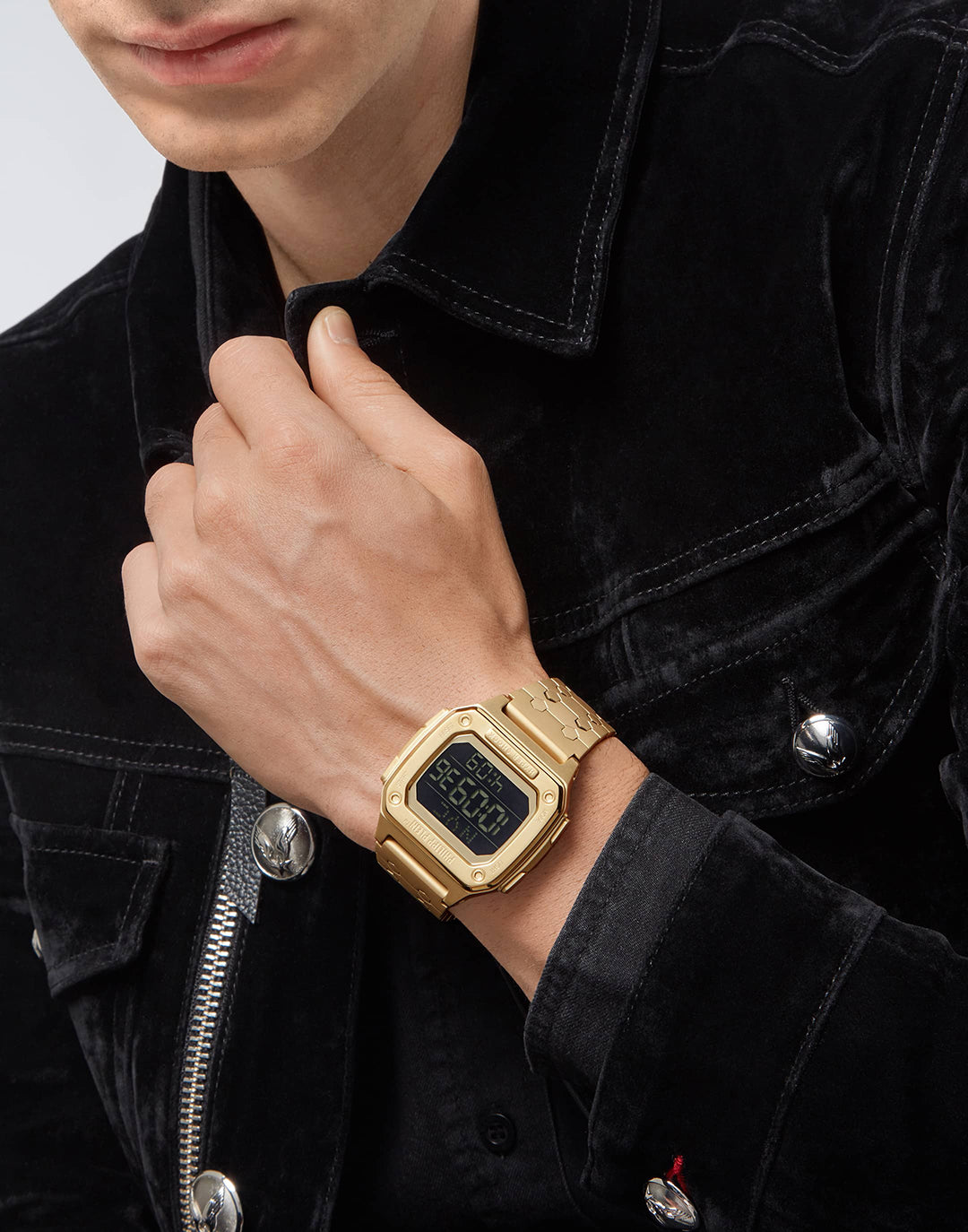 Philipp Plein Hyper $hock digital watch with IP gold case and band available at Lestyle Boutique Melbourne
