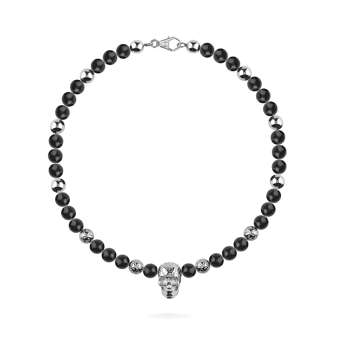 Plein Elite stainless steel onyx necklace featuring skull charm available at Lestyle Boutique Melbourne