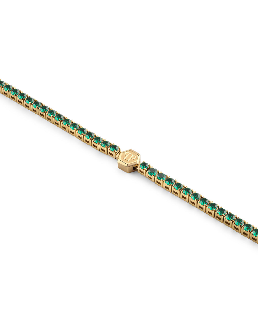 Plein Tennis IP Yellow Gold Green Crystals 3D Hexagon Bracelet available at Lestyle Boutique Melbourne