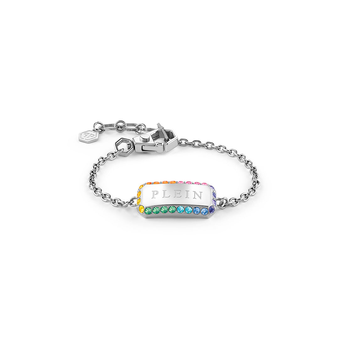 Plein Crystal Tag stainless steel rainbow crystals bracelet featuring colorful stones available at Lestyle Boutique Melbourne