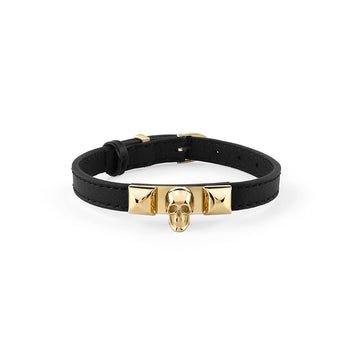 Philipp Plein skull leather bracelet featuring yellow gold accents available at Lestyle Boutique Melbourne