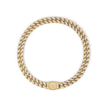 Philipp Plein Hexagon line necklace featuring white crystals and brushed gold plating available at Lestyle Boutique Melbourne