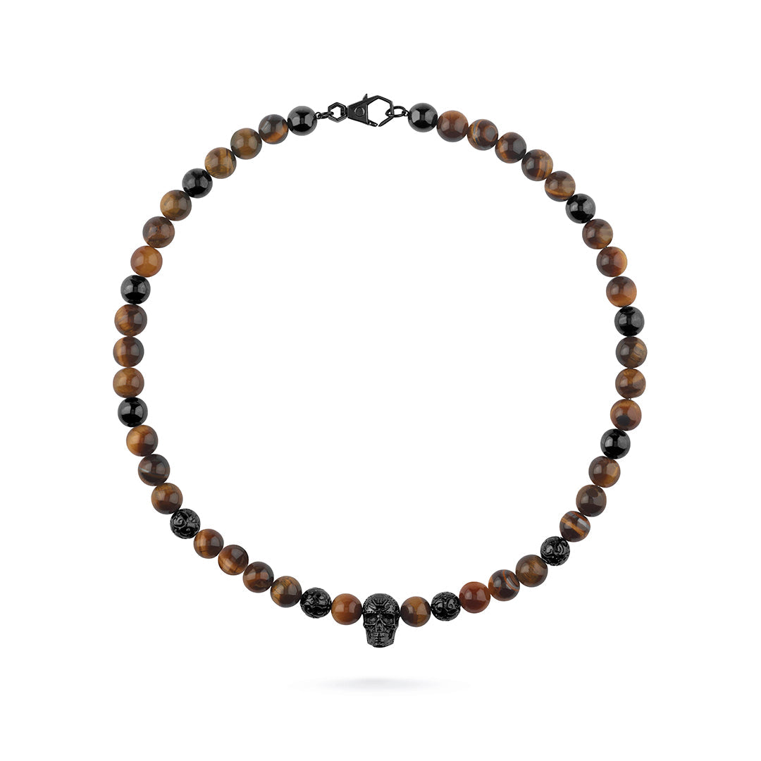 Plein Elite IP Gun tiger eye necklace featuring onix beads available at Lestyle Boutique Melbourne