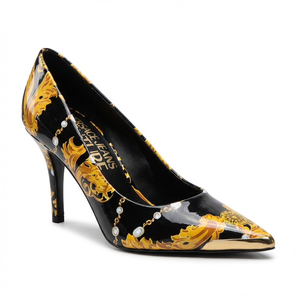 Versace Jeans Couture women shoes featuring a vibrant baroque pattern available at Lestyle Boutique Melbourne