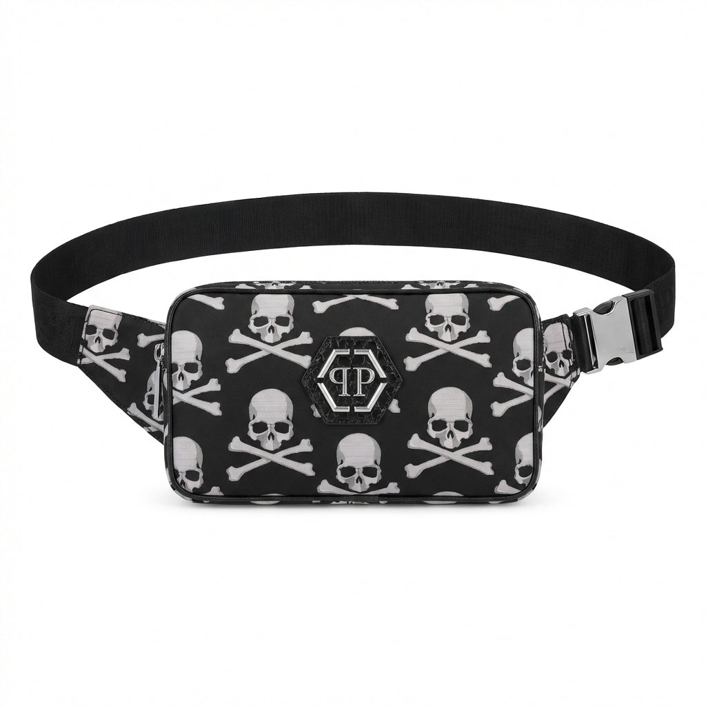 Philipp Plein men's bag featuring skull and crossbones pattern available at Lestyle Boutique Melbourne