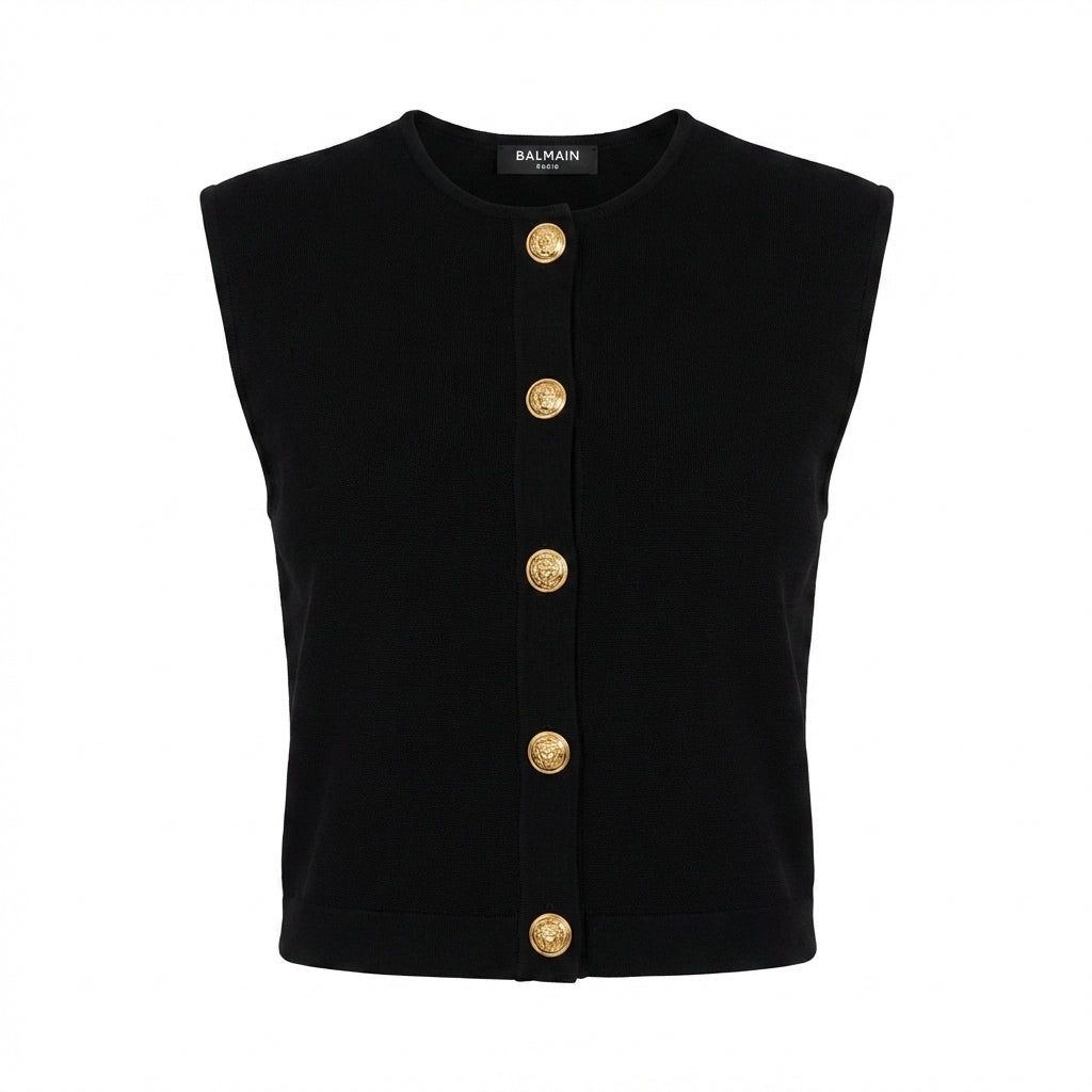 Balmain sleeveless top featuring gold buttons available at Lestyle Boutique Melbourne