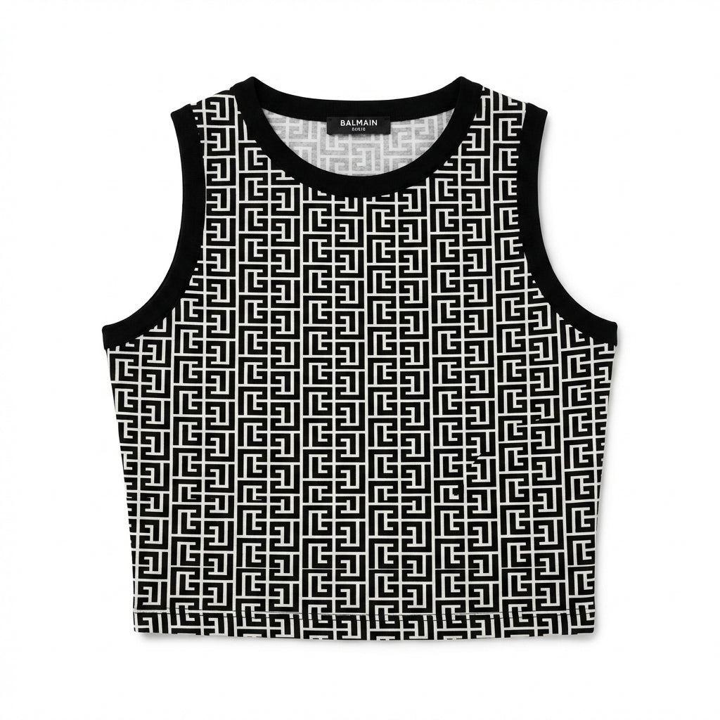 Balmain sleeveless top featuring a geometric pattern available at Lestyle Boutique Melbourne