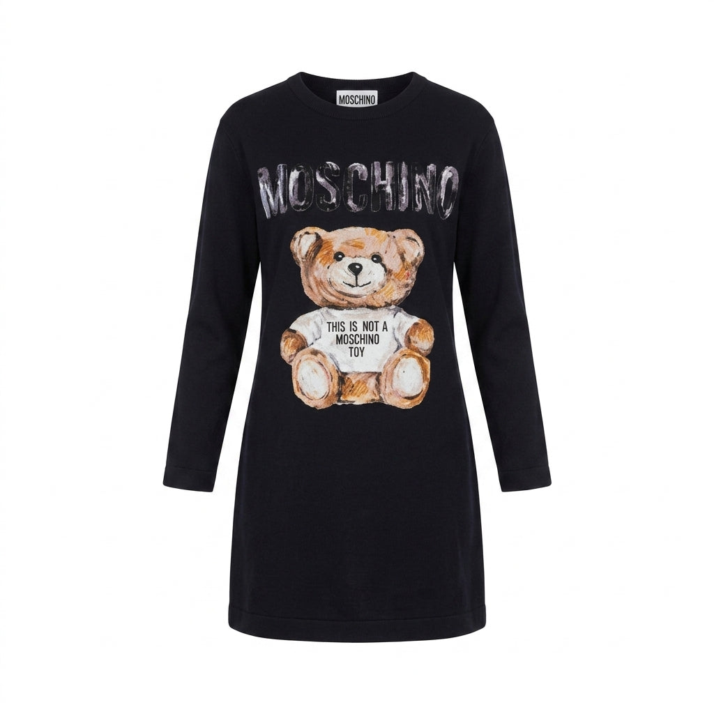 Moschino dress featuring a teddy bear and logo, available at Lestyle Boutique Melbourne