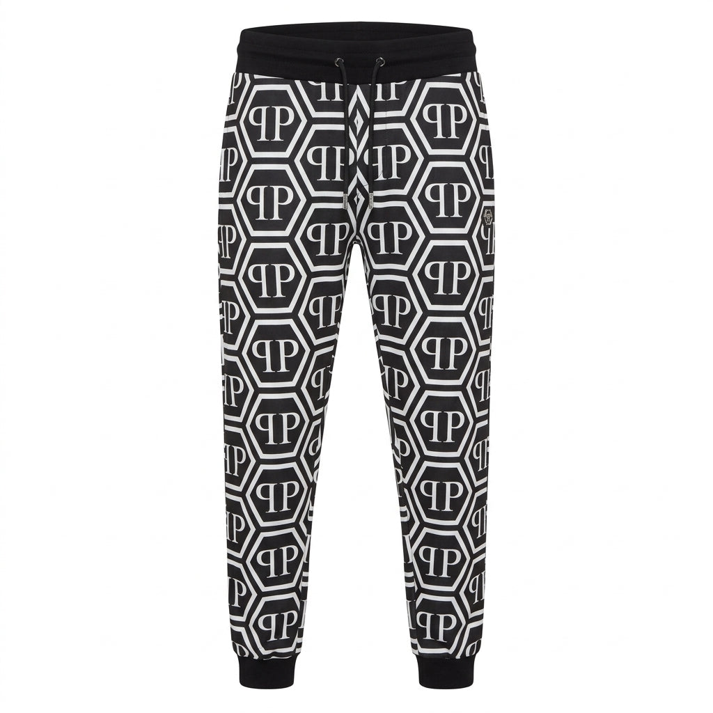 PHILIPP PLEIN pants featuring all-over PP hexagon logo available at Lestyle Boutique Melbourne