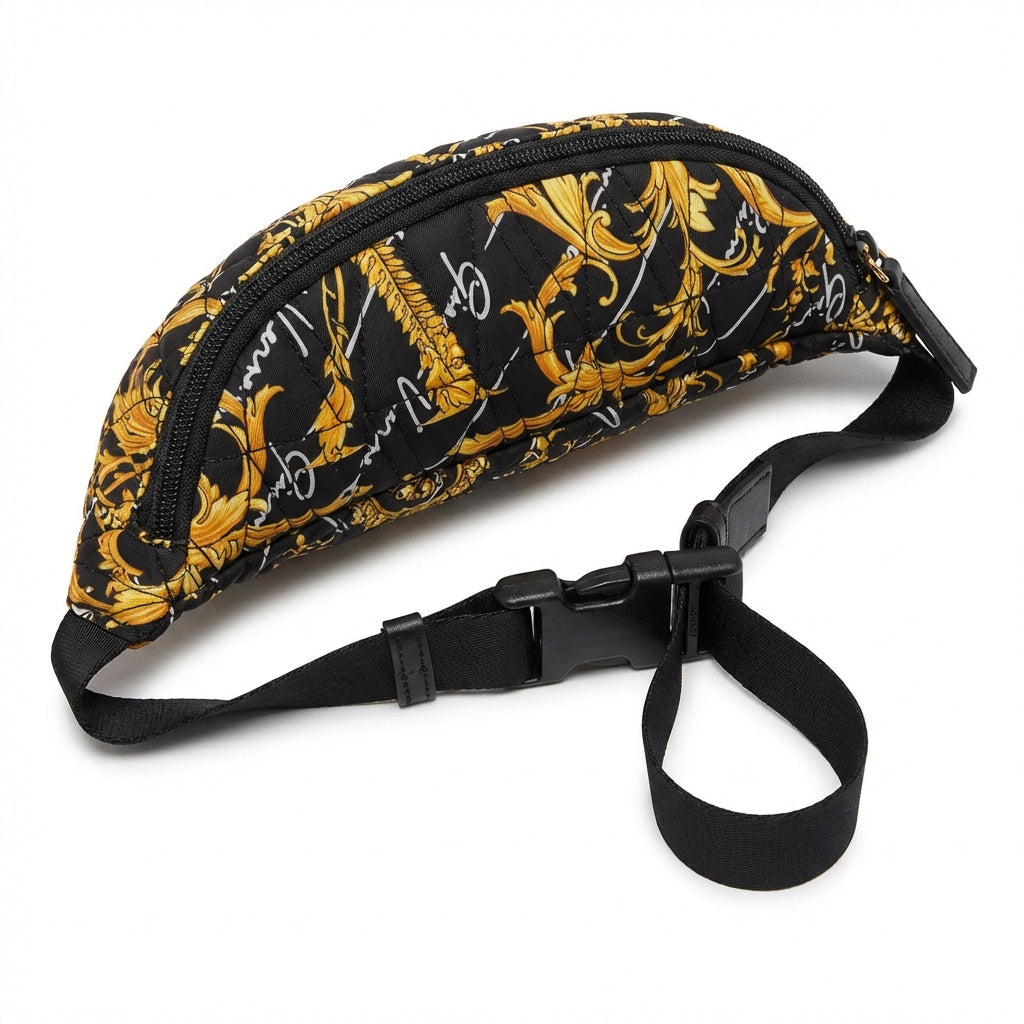 Versace belt bag featuring ornate gold and black pattern available at Lestyle Boutique Melbourne