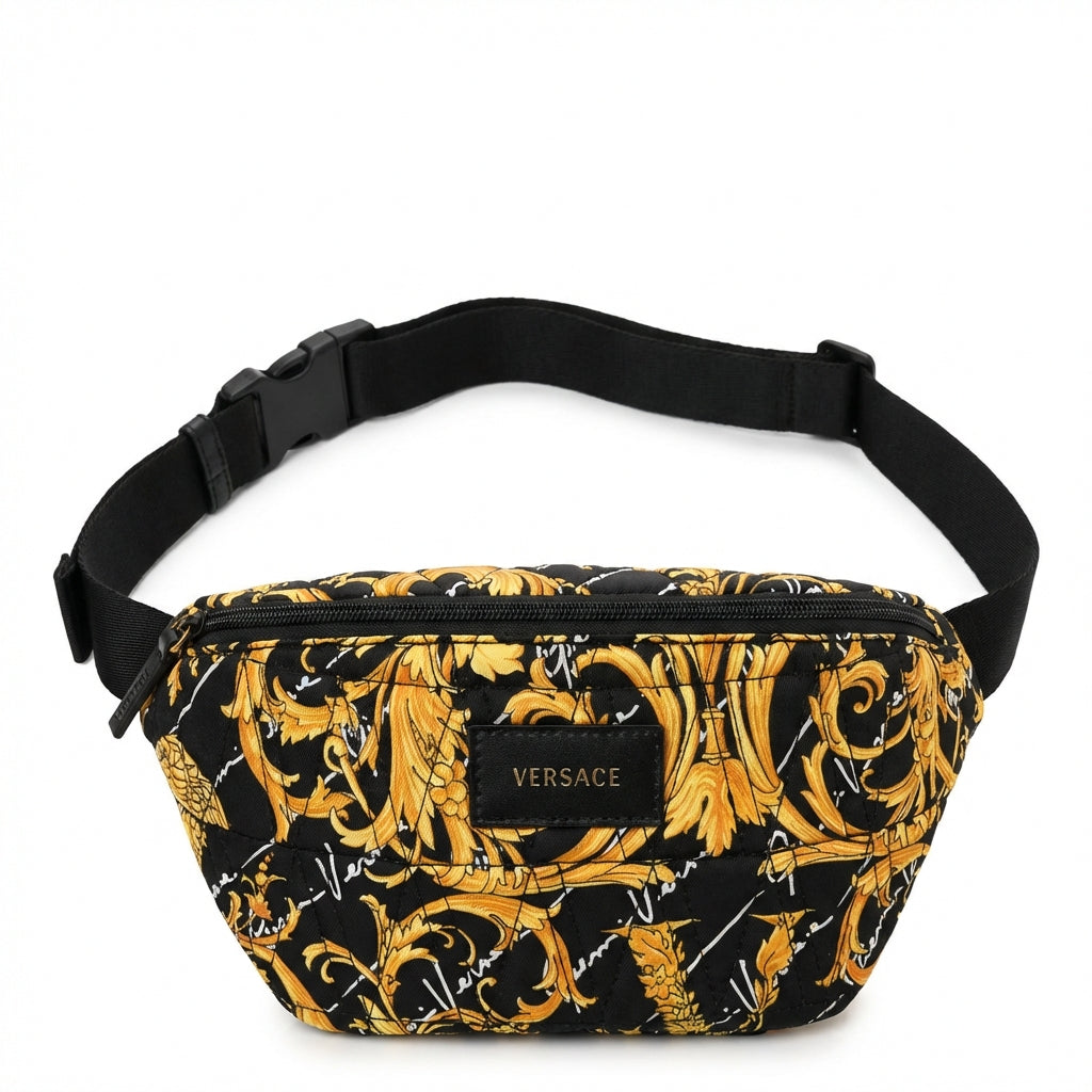 Versace belt bag featuring ornate gold and black pattern available at Lestyle Boutique Melbourne