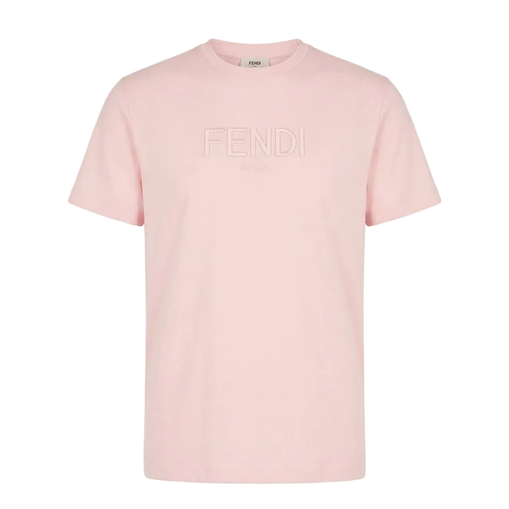 Fendi baby pink T-shirt featuring embossed logo available at Lestyle Boutique Melbourne