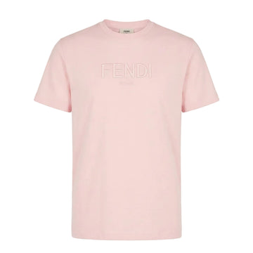 Fendi baby pink T-shirt featuring embossed logo available at Lestyle Boutique Melbourne