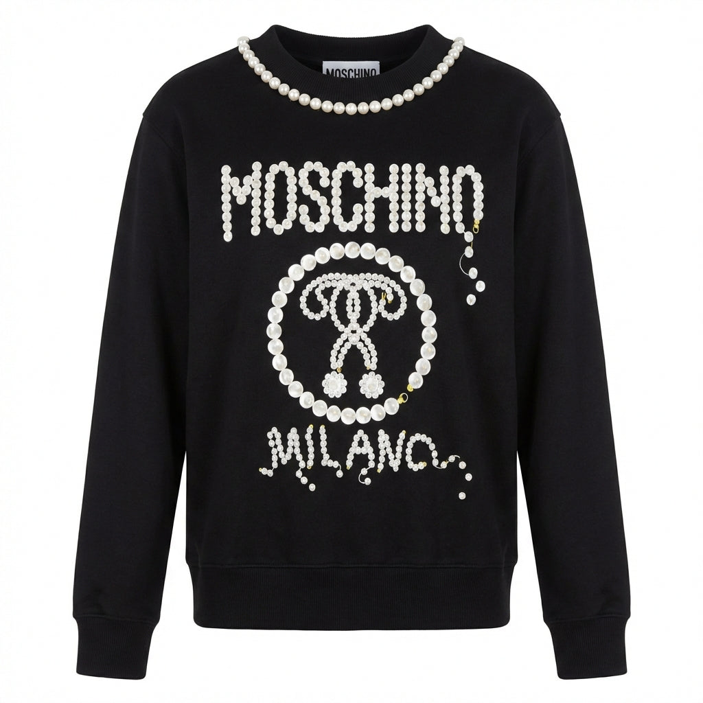 Moschino sweatshirt featuring pearl embellishments available at Lestyle Boutique Melbourne