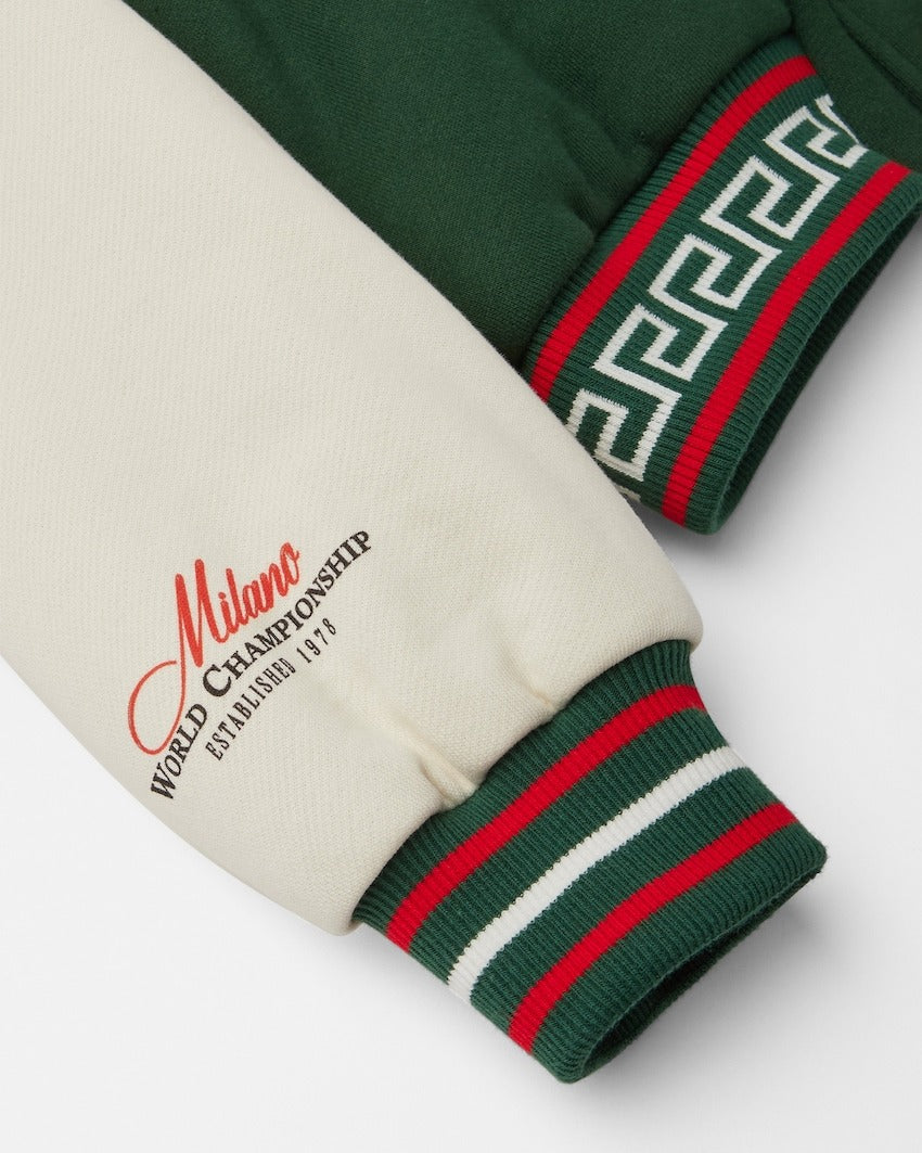 Versace jacket featuring bicolor fleece and Medusa gold logo available at Lestyle Boutique Melbourne