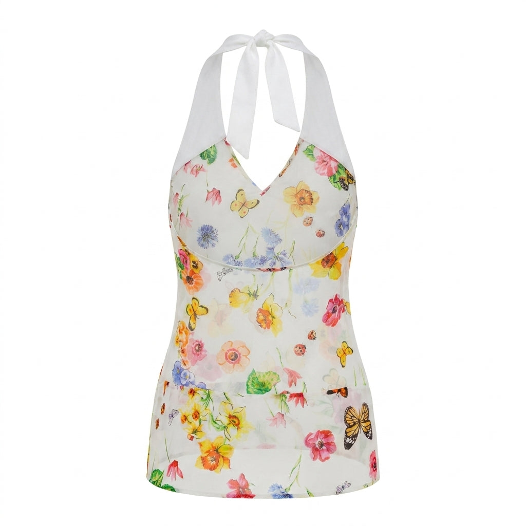 Versace Jeans Couture tulle top featuring floral design available at Lestyle Boutique Melbourne