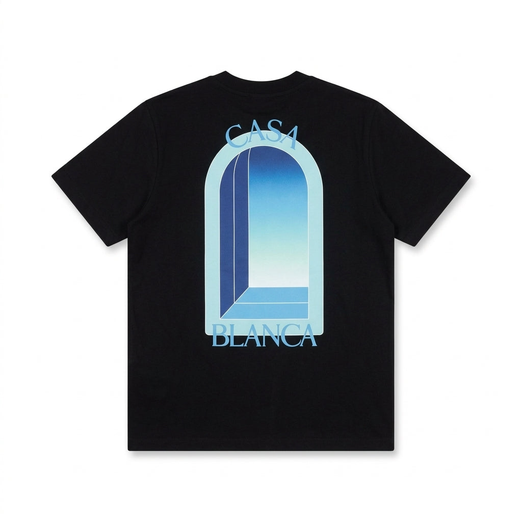 CASABLANCA T-SHIRT featuring blue logo print available at Lestyle Boutique Melbourne