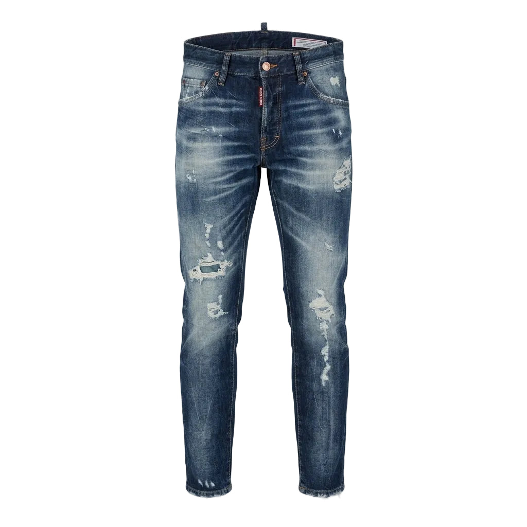 Dsquared Teddy jeans featuring distressed rips and washed blue denim available at Lestyle Boutique Melbourne