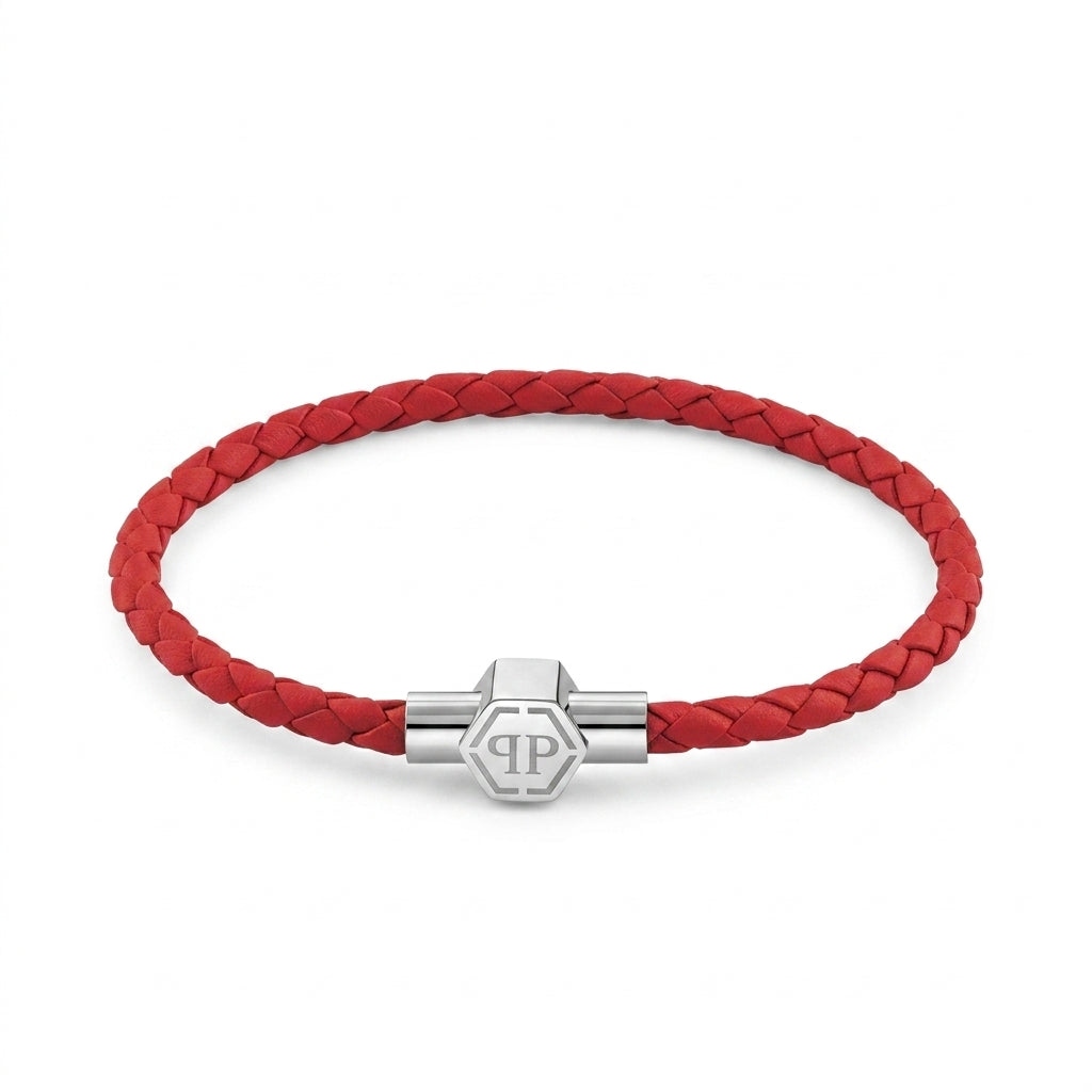 Philipp Plein braided strap bracelet featuring engraved logo and secure clasp fastening available at Lestyle Boutique Melbourne