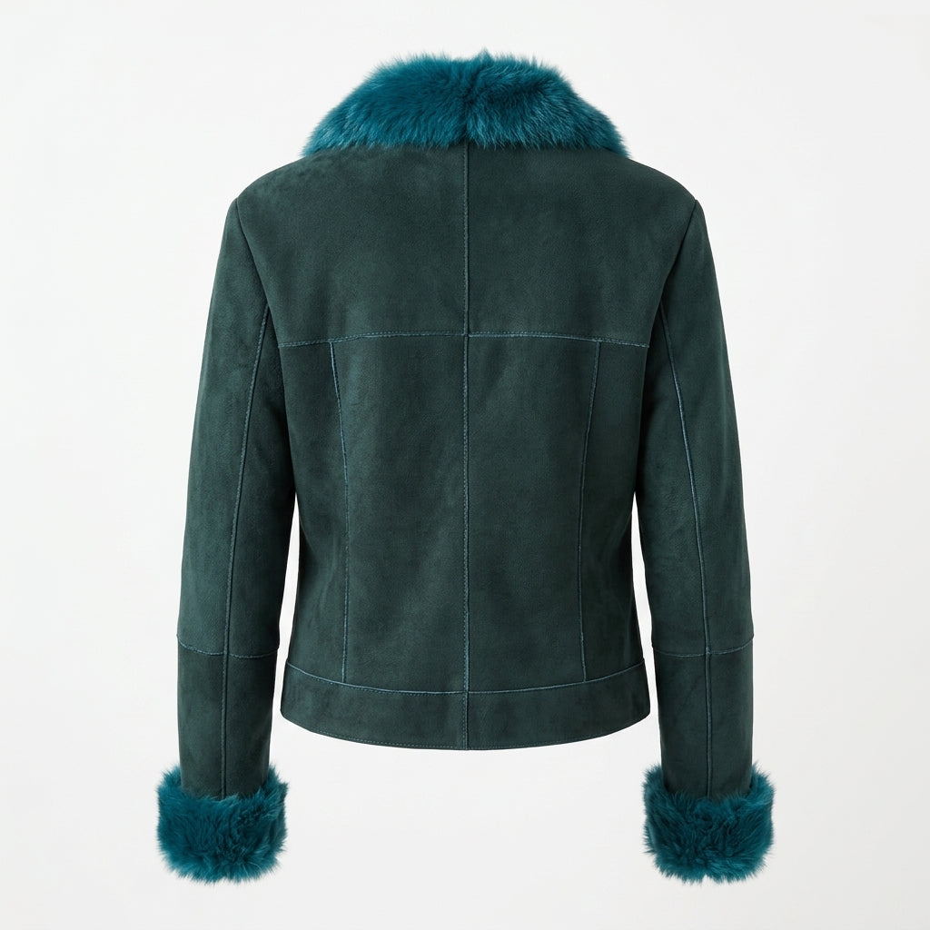 Versace Jeans Couture jacket with blue fur collar and cuffs available at Lestyle Boutique Melbourne