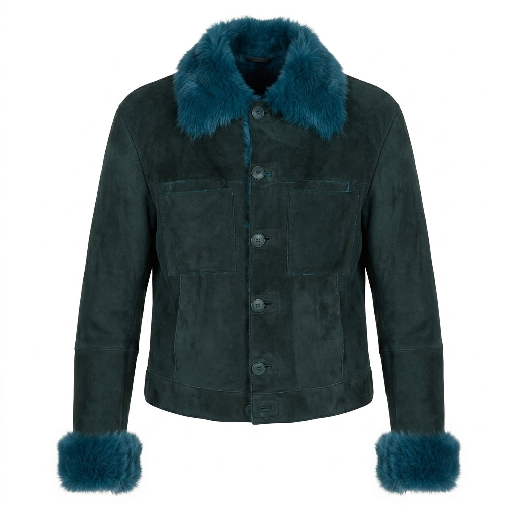 Versace Jeans Couture jacket with blue fur collar and cuffs available at Lestyle Boutique Melbourne