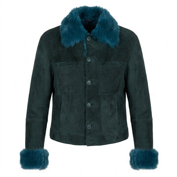 Versace Jeans Couture jacket with blue fur collar and cuffs available at Lestyle Boutique Melbourne