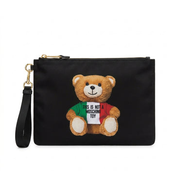 Moschino clutch featuring teddy bear with message, available at Lestyle Boutique Melbourne